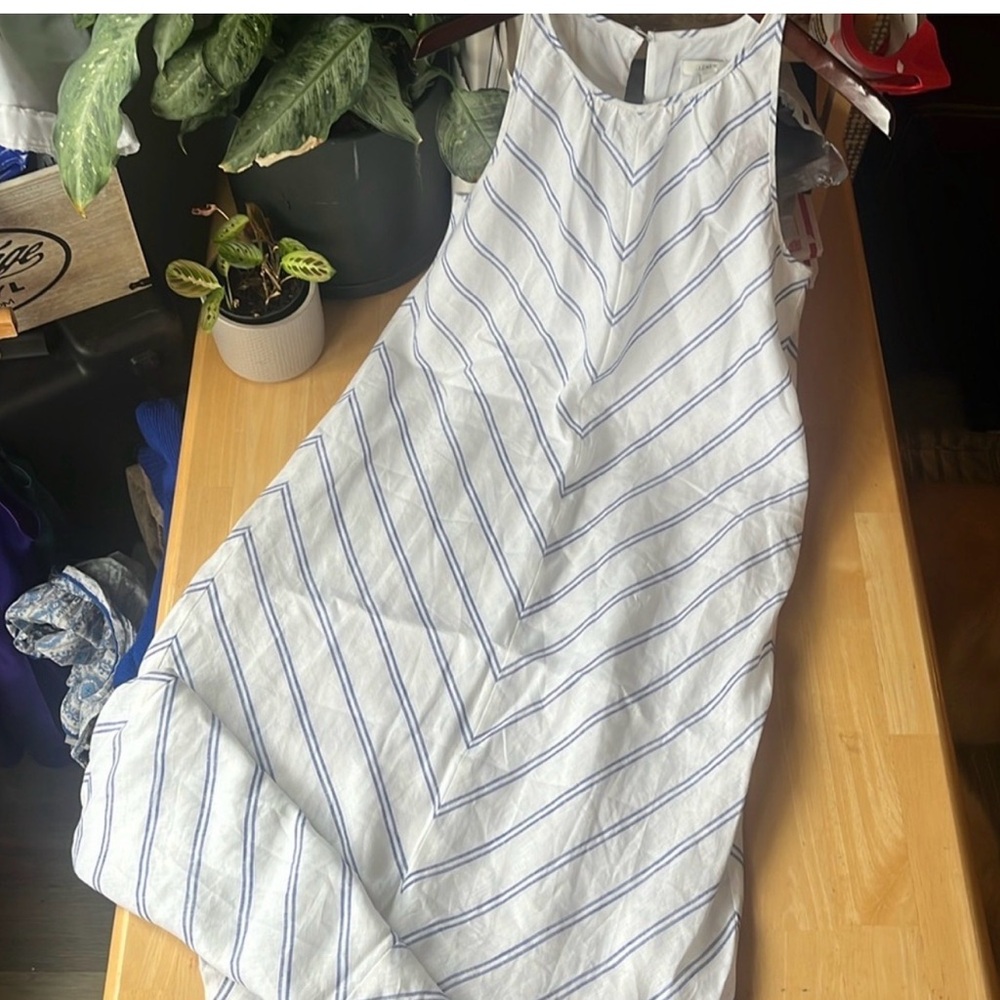J. Crew White Maxi Dress with Blue Chevron Stripes - Picture 3 of 4